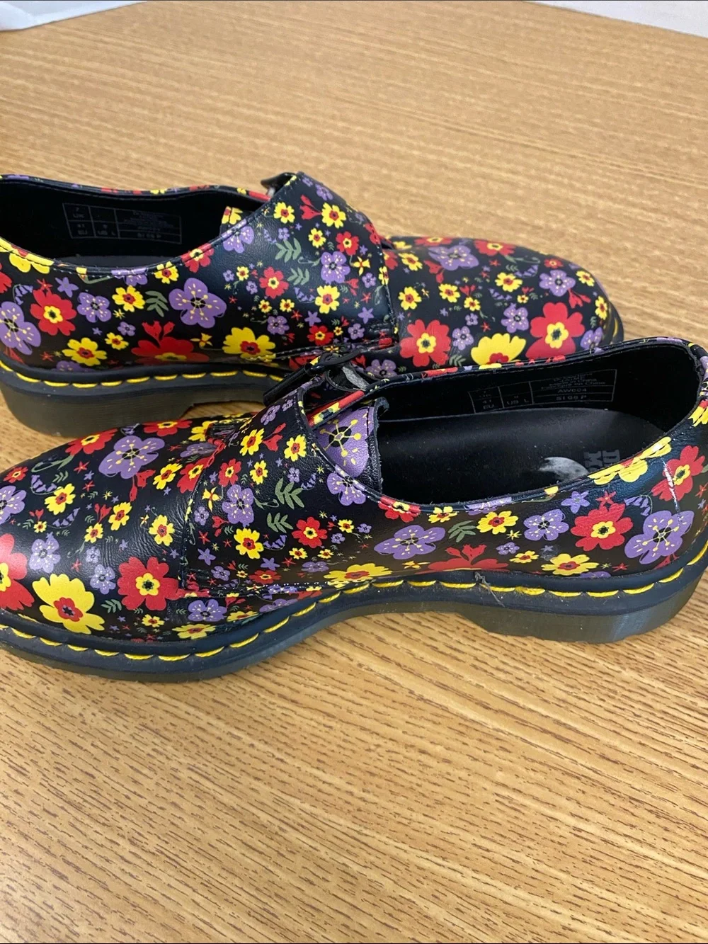 Dr. Martens Women’s Floral Black Leather Buckle Shoes